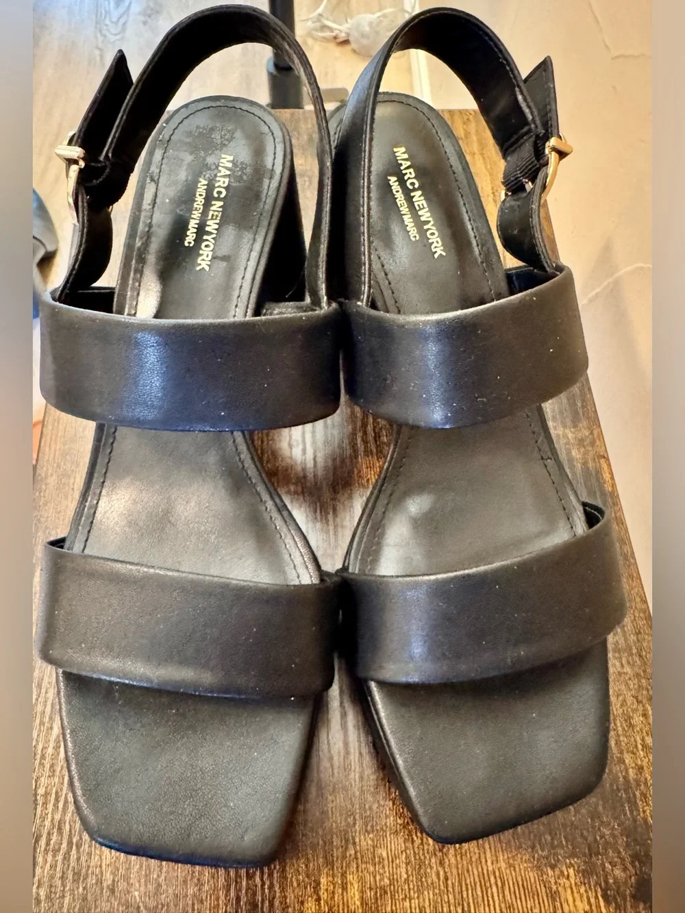 Andrew Marc, SERENA Black Platform Block Heel Sandals - Womens Sz 8.5